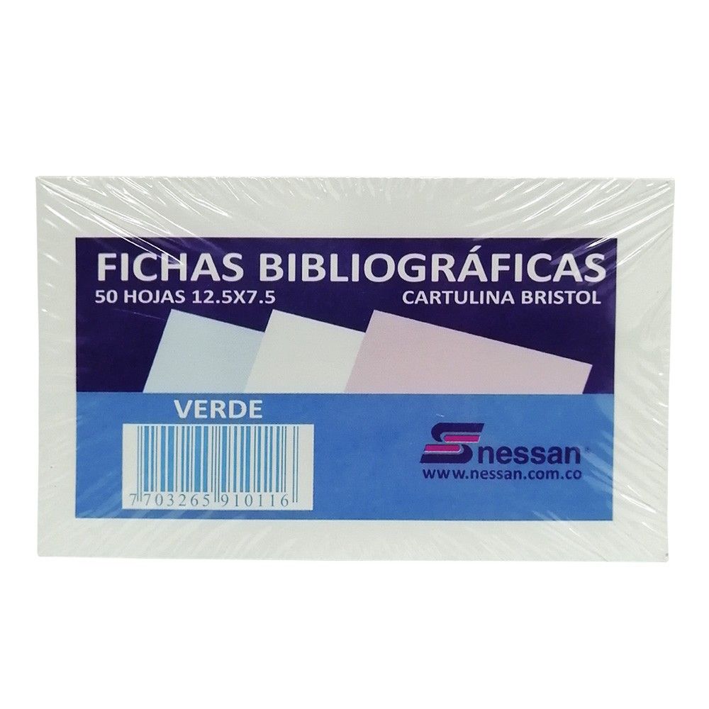 Fichas Bibliográficas de Cartulina Bristol Nessan Verde 12.5 x7.5cm x50 hjs