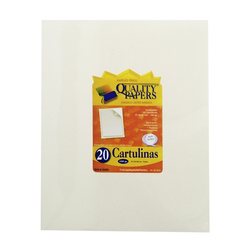Paquete Cartulina Quality Papers Tamaño Carta Marfil Sevillano 180gr x20und