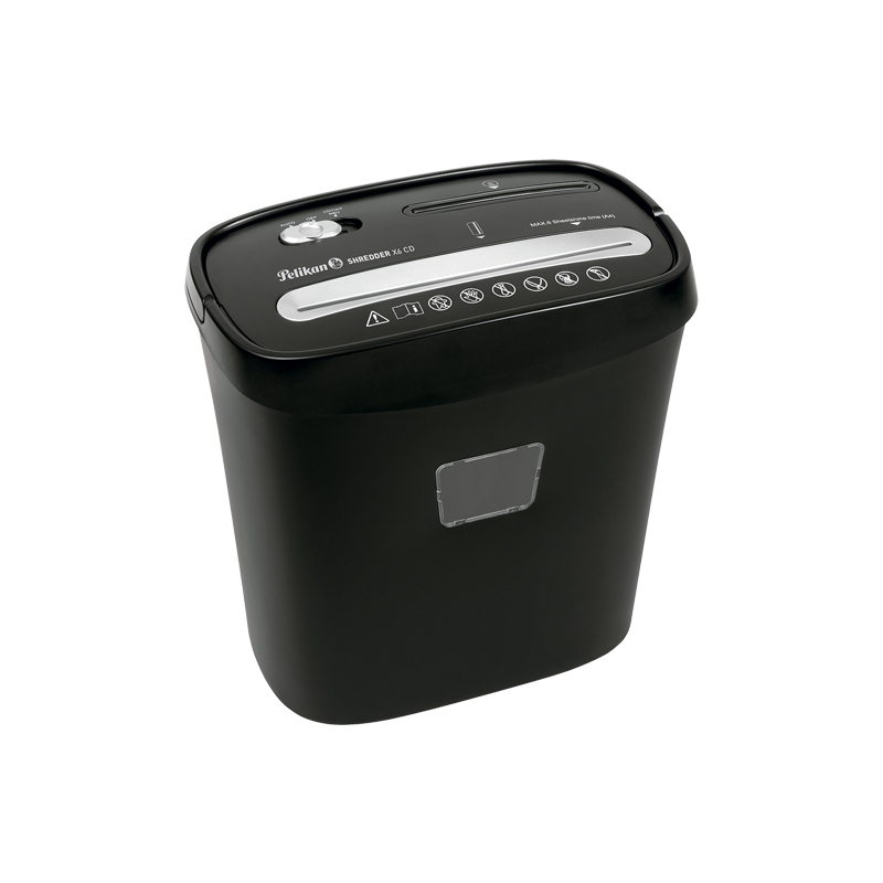 Modelo: Destructora X6 CD / Hojas. Color: Negro mate / revestimiento brillante / plata. Tipo de corte: Cruzado. Tamaño de corte: 5 x 35 mm. Acepta: Papel CD/DVD / tarjeta de crédito / clips y grapas. Función Anti-atasco (REVERSA). Capacidad de destrucción: 6 hojas de 75g. Nivel de seguridad DIN 66399: P-3 / 0-1 / T-3. Velocidad de corte: 2.25m/Min. Ancho de garganta: 220 mm / 123 mm para CD/DVD. Voltaje de entrada: 110 VAC / 60 Hz. Capacidad de la papelera: 13L / 0,8L CD/DVD la papelera. Ciclo de trabajo: 2 min. encendido / 60 min. apagado. Dimensiones de la Destructora: 315 x 195 x 320 mm. Peso neto: 3,26 kg.