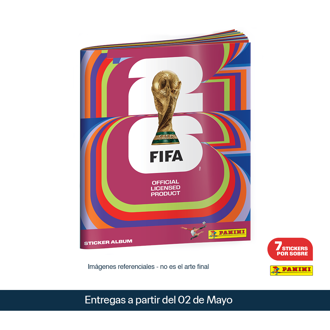 El álbum oficial Panini del Mundial 2026 en su versión clásica pasta blanda. Liviano y con espacio para las láminas de las 48 selecciones participantes.
