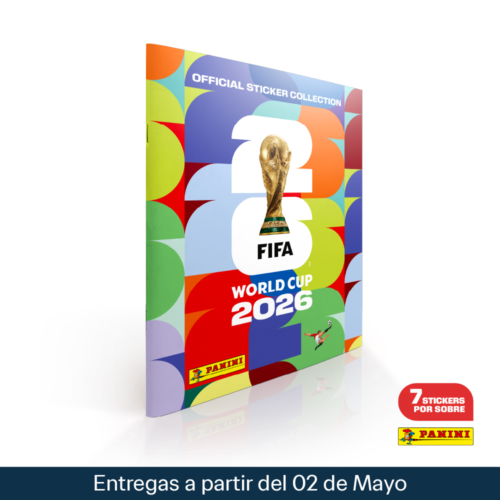 El álbum oficial Panini del Mundial 2026 en su versión clásica pasta blanda. Liviano y con espacio para las láminas de las 48 selecciones participantes.