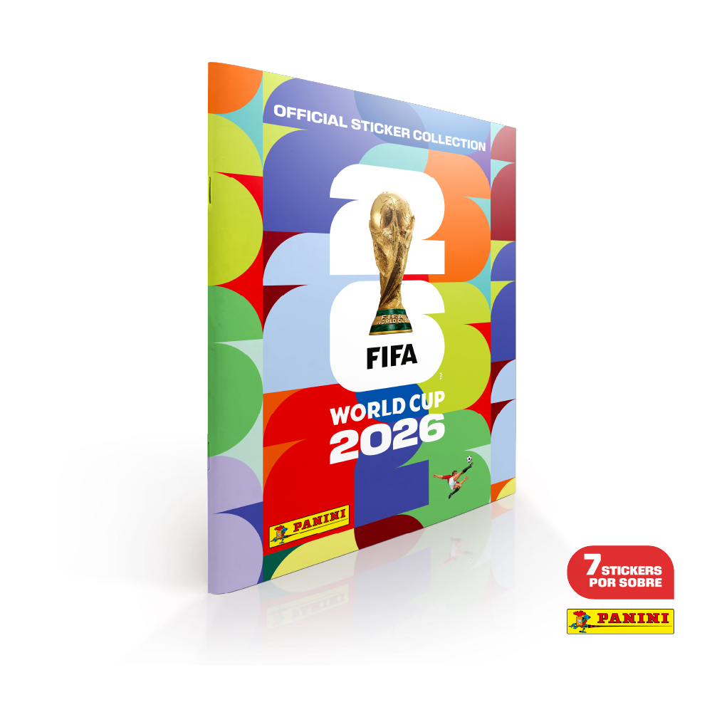 El álbum oficial Panini del Mundial 2026 en su versión clásica pasta blanda. Liviano y con espacio para las láminas de las 48 selecciones participantes.
