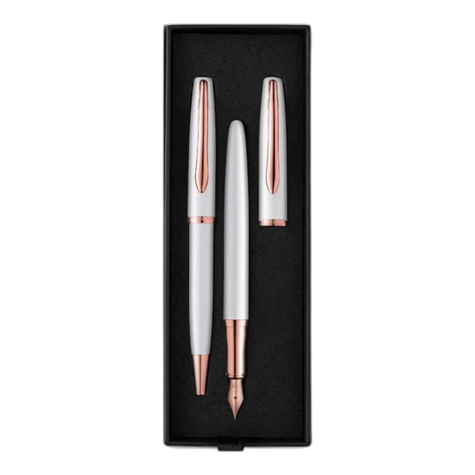 Eleva tu escritura con este set premium. Bolígrafo y pluma de diseño moderno en metal, con tinta azul. Incluye elegante caja de regalo.