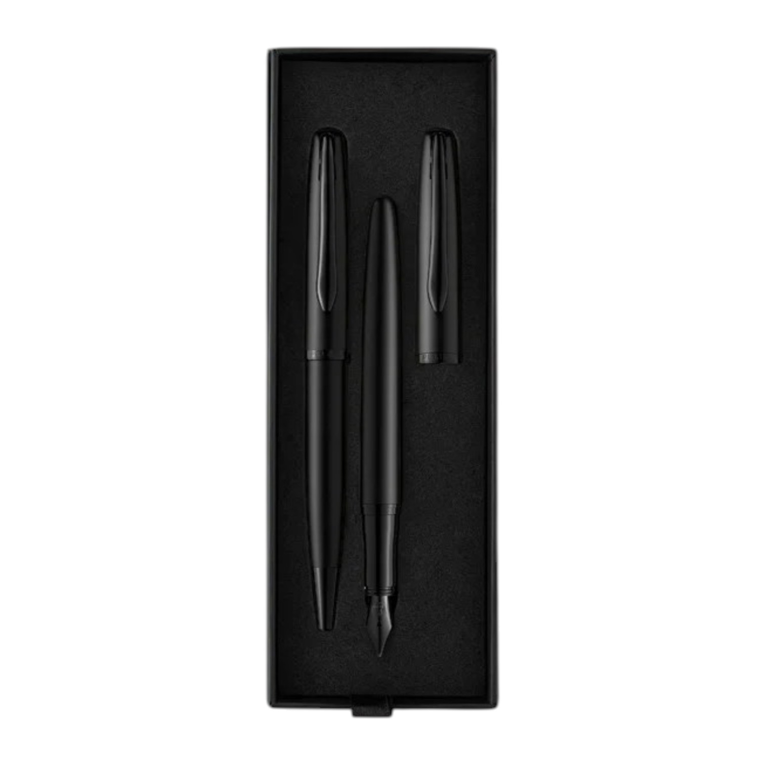 Sorprende con elegancia. Bolígrafo y pluma con diseño metálico moderno, tinta azul y mecanismo de giro. Ideal como regalo en caja premium.