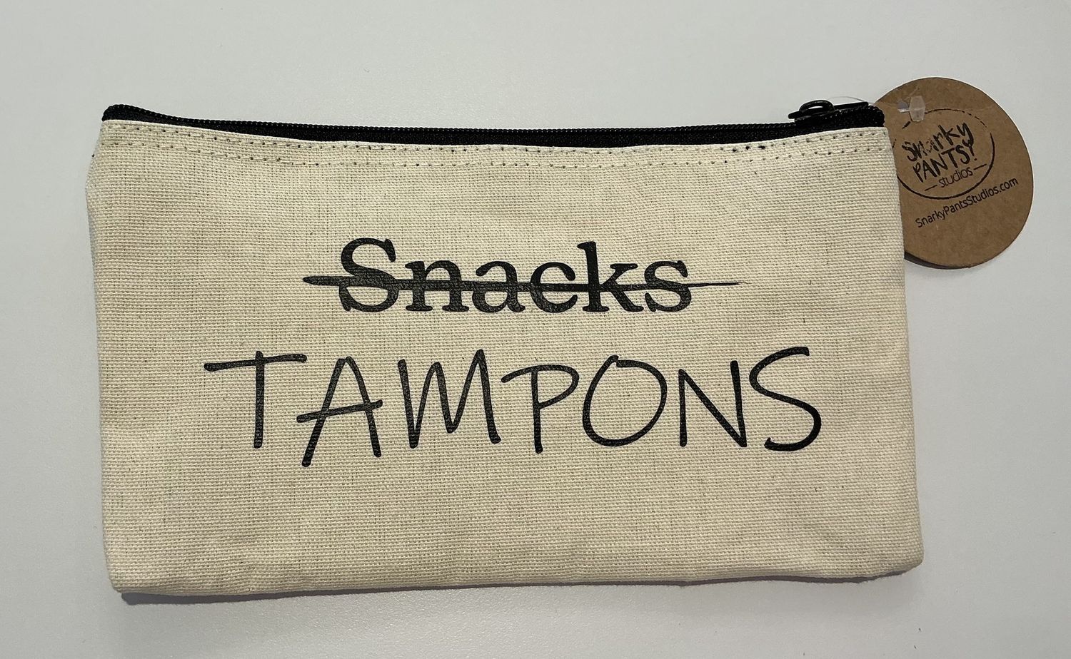 Snarky Pants Studios - Tampons not Snacks Zippered Canvas Pouch