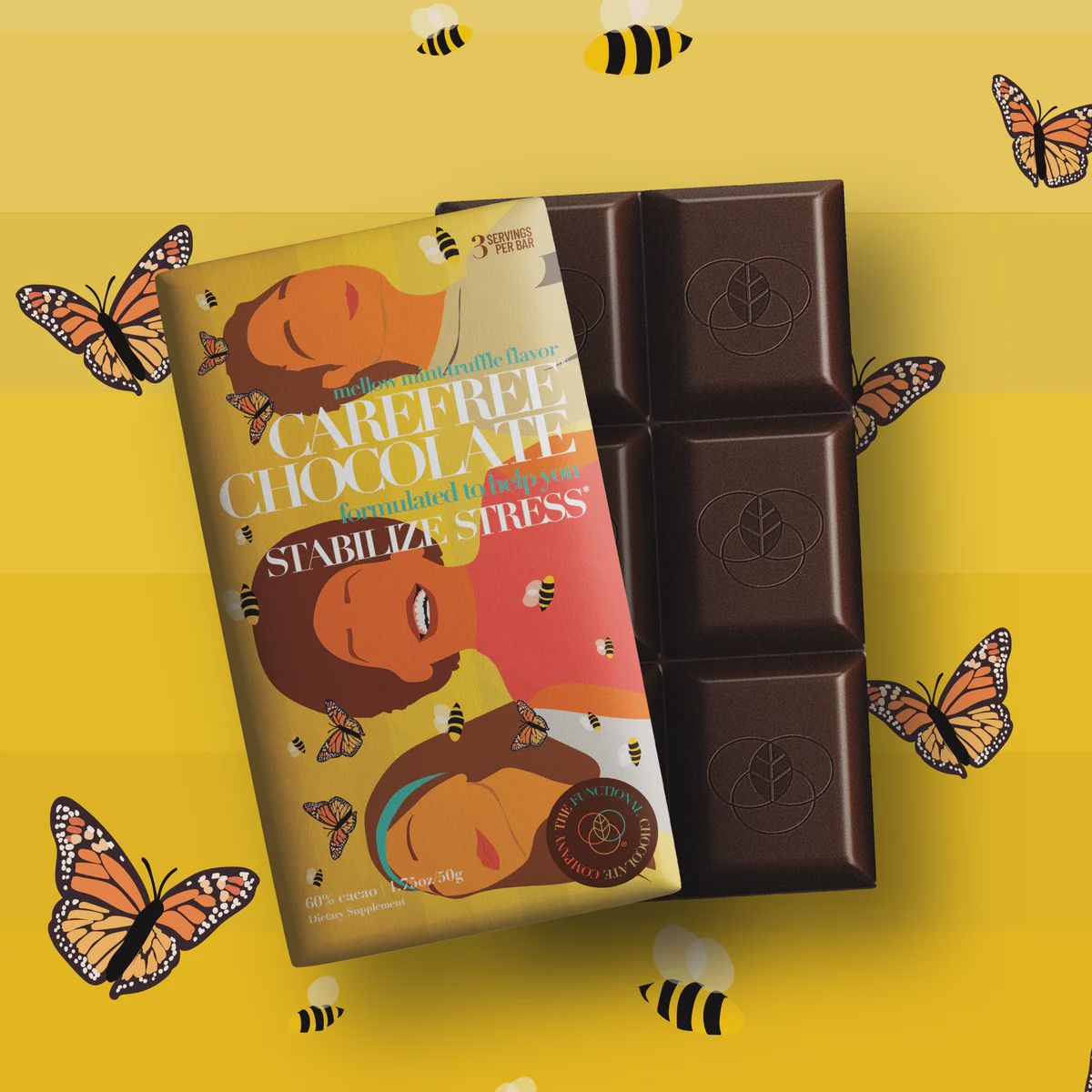 The Functional Chocolate Company - Carefree Chocolate - Stress &amp; Anxiety Formula - Mellow Mint