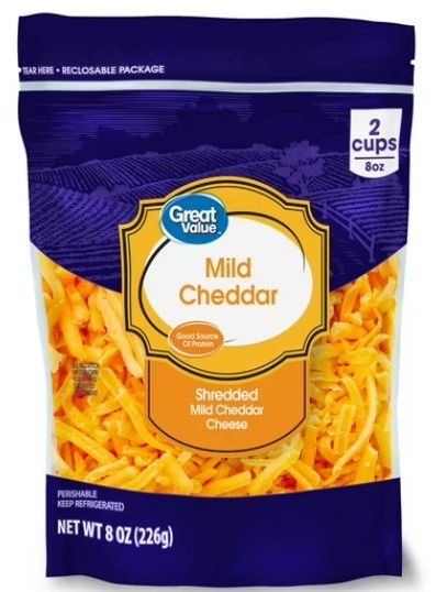 GREAT VALUE MILD CHEDDAR SHREDDED 8OZ