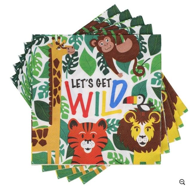 NAPKINS 6.5IN "LETS GET WILD" JUNGLE 25CT