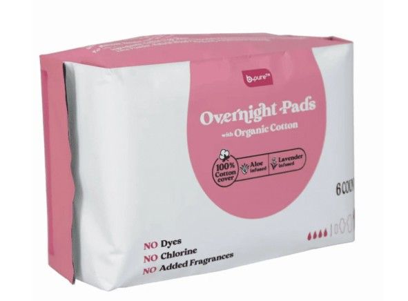 B-PURE ORGANIC COTTON OVERNIGHT PADS 6PK