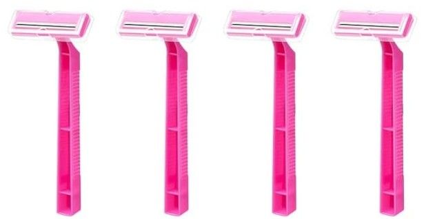 Women's Disposable Razors, Twin Blade Shaving Razor Pink Stainless Steel - 4 PACK