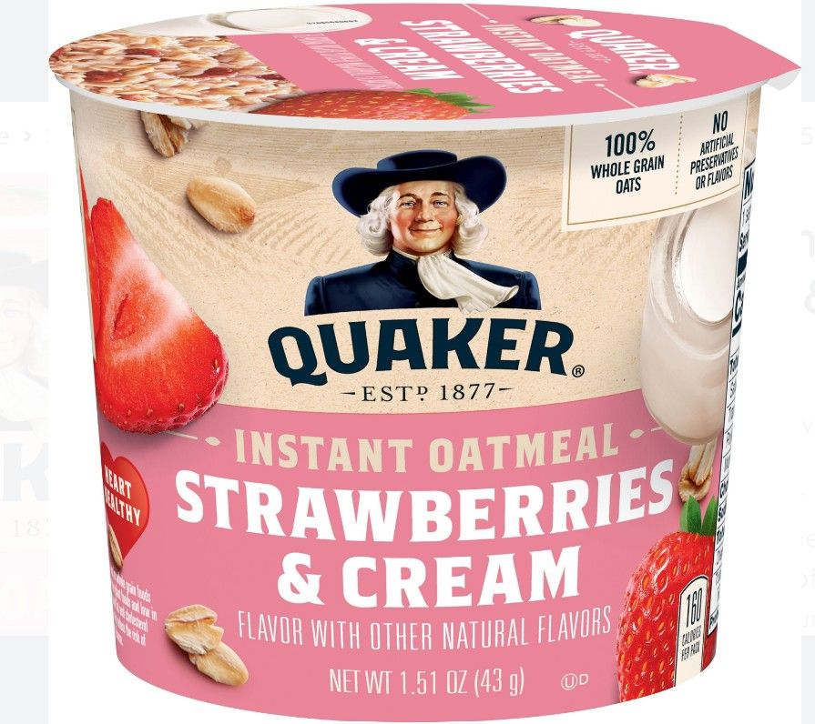 Quaker Instant Oatmeal, Strawberries &amp; Cream, 1.51 oz Cup