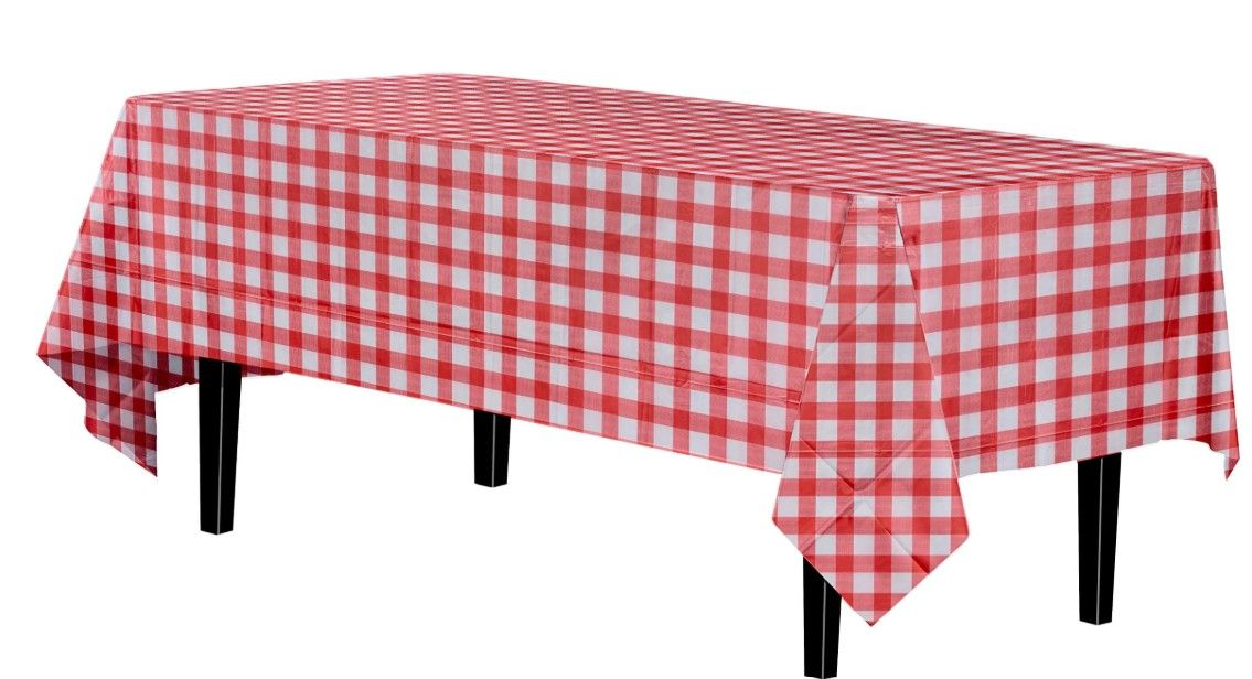 RED CHECKED PLASTIC TABLE CLOTH 54"x108"