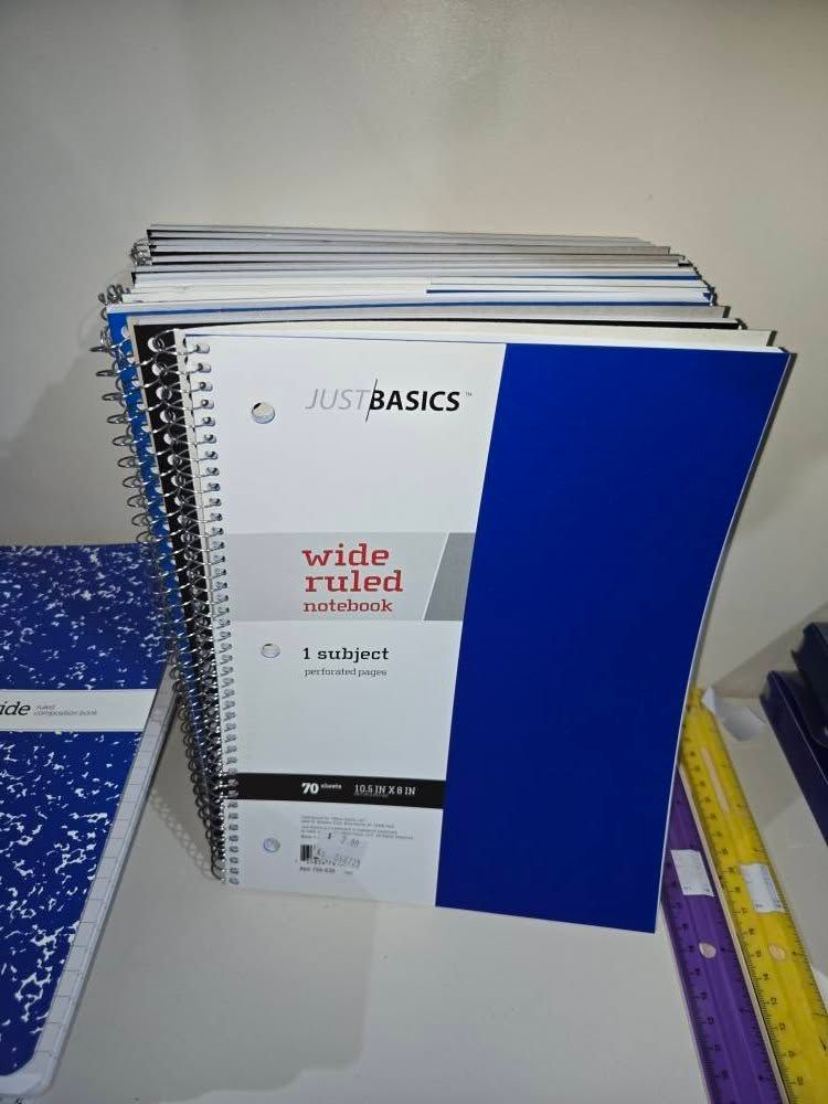 SPIRAL WIREBOUND Just Basics® Poly Spiral Notebook, 8" x 10-1/2", 1 Subject, Wide Ruled, 70 Sheets