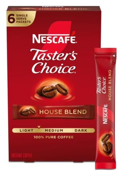 NESCAFÉ Taster's Choice House Blend, Light Medium Roast Instant Coffee, 1 Box, 6 Packets
