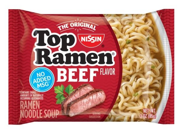 Nissin Top Ramen Instant Noodle Soup, Beef Flavor, 3 oz Bag