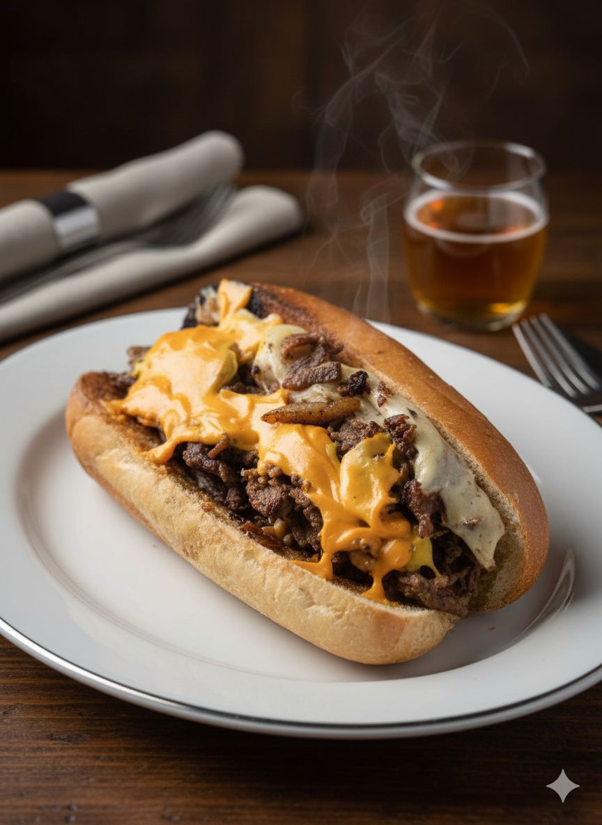 Philly Cheese Steak on Hoagie with Fries