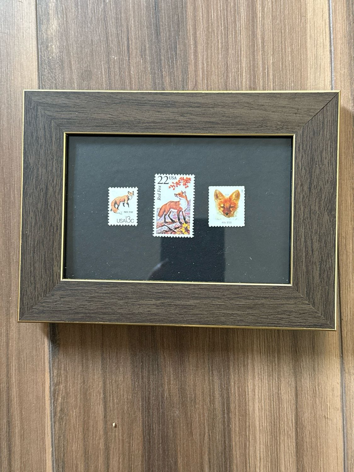 Vintage Framed 3 US Fox Stamps