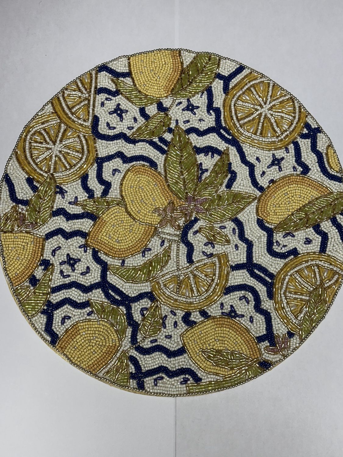Mats - Dining - Beaded Charger Lemon