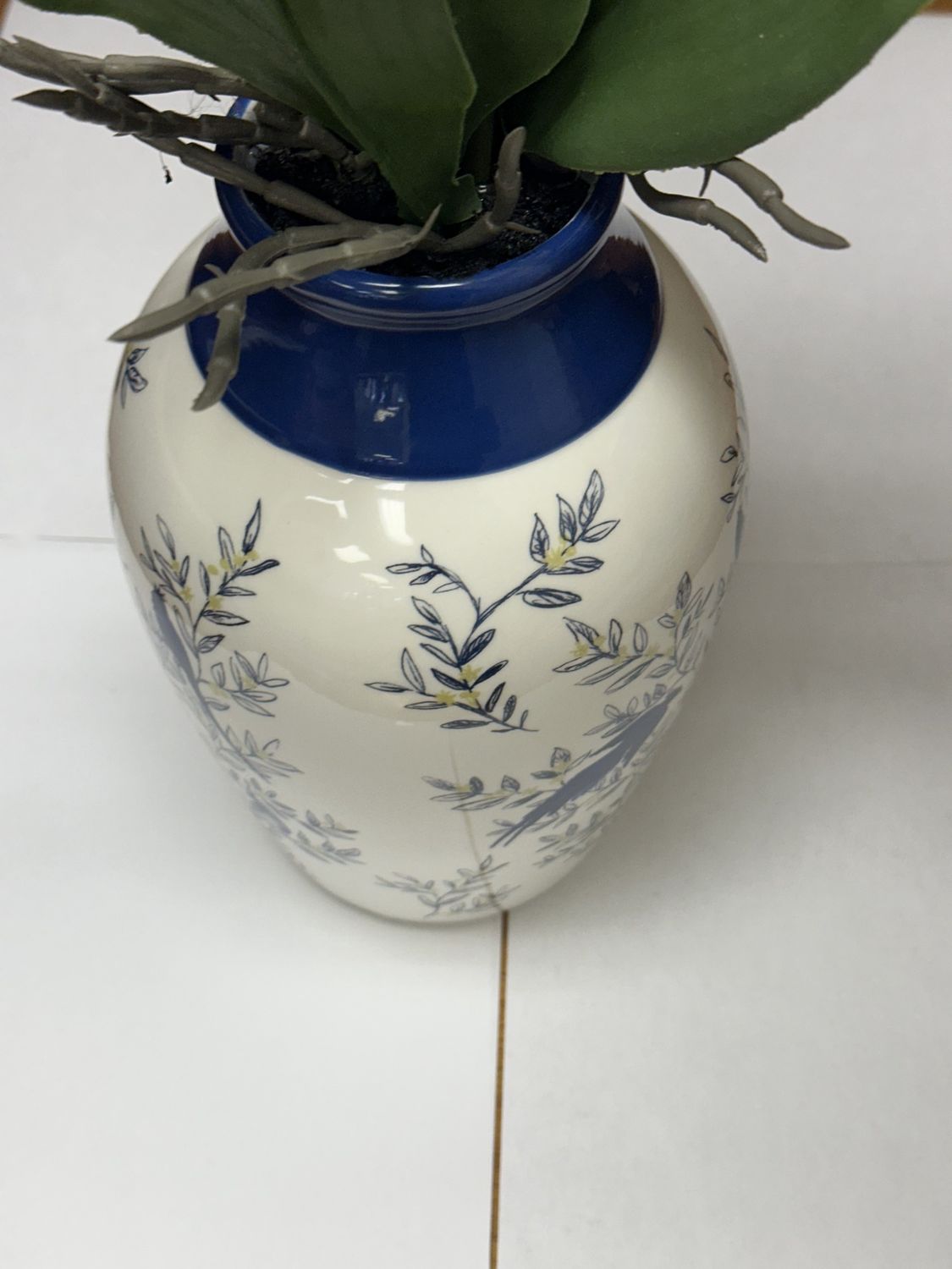 Vase - Ceramic - White - Blue birds