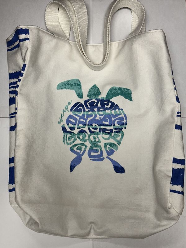 Bags - Tote - White - Blue Turtle - Beach bag