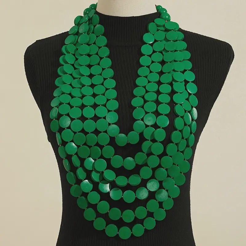 Multi-Layer Ethnic Bohemian Necklace Vibrant Green
