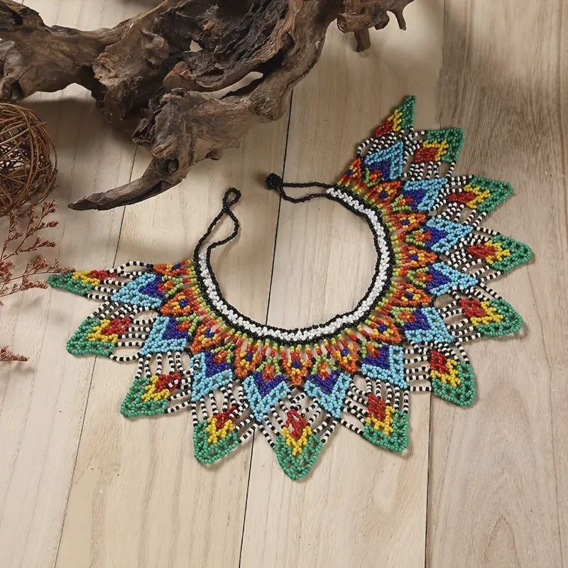 Yanxyad Handmade Multicolor Beaded Shawl Collar Necklace, Colour: Green