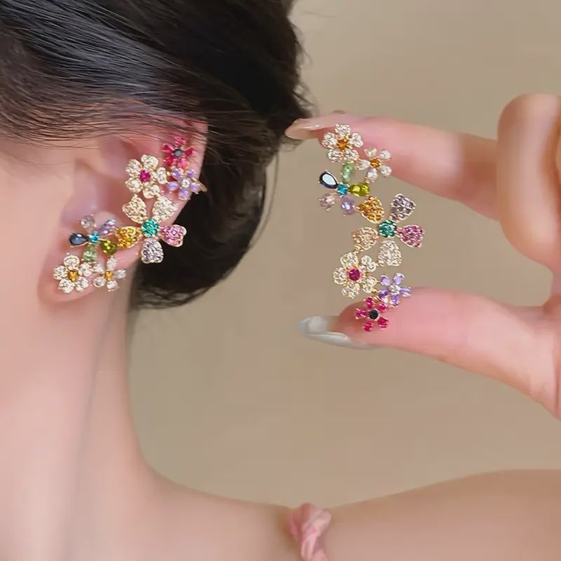 Ear Bone Clip Fashionable Colorful Flower Design
