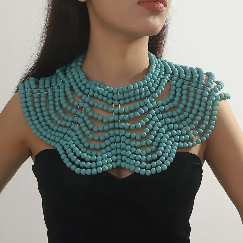 Wooden Bead Woven Flower Design Shawl Chain