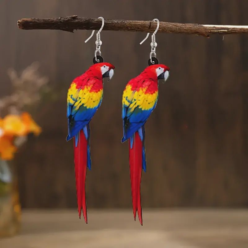 Boho Acrylic Parrot &amp; Hornbill Drop Earrings
