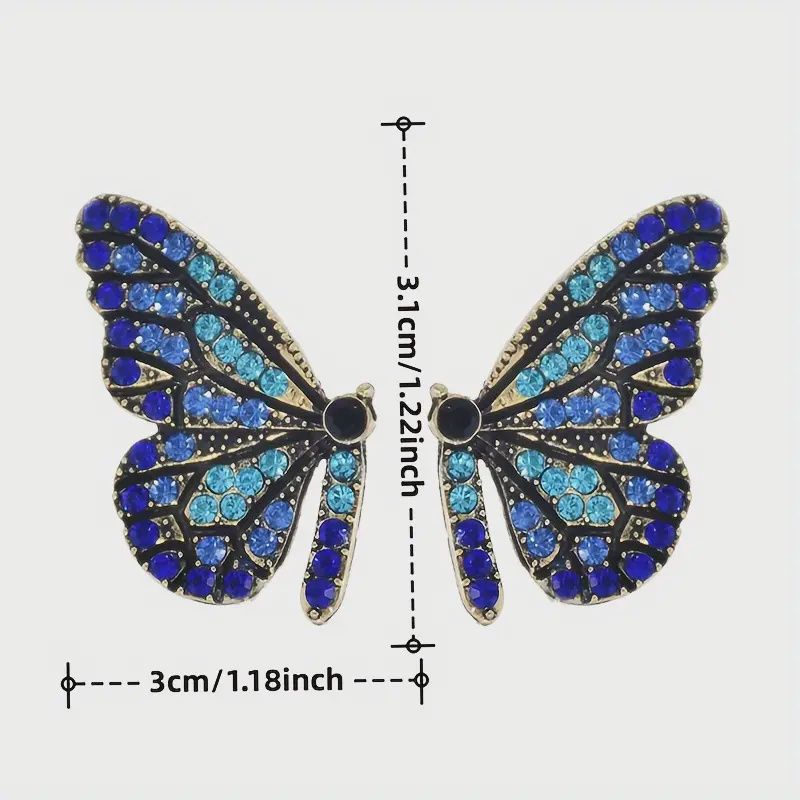 Boho Style Butterfly Wing Earrings w/t Synthetic Blue Rhinestones - Zinc Alloy