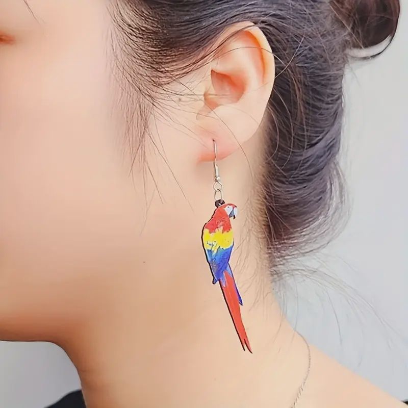 Boho Acrylic Parrot &amp; Hornbill Drop Earrings