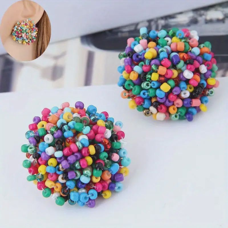 Sparkling Ball Beaded Boho Stud Earrings