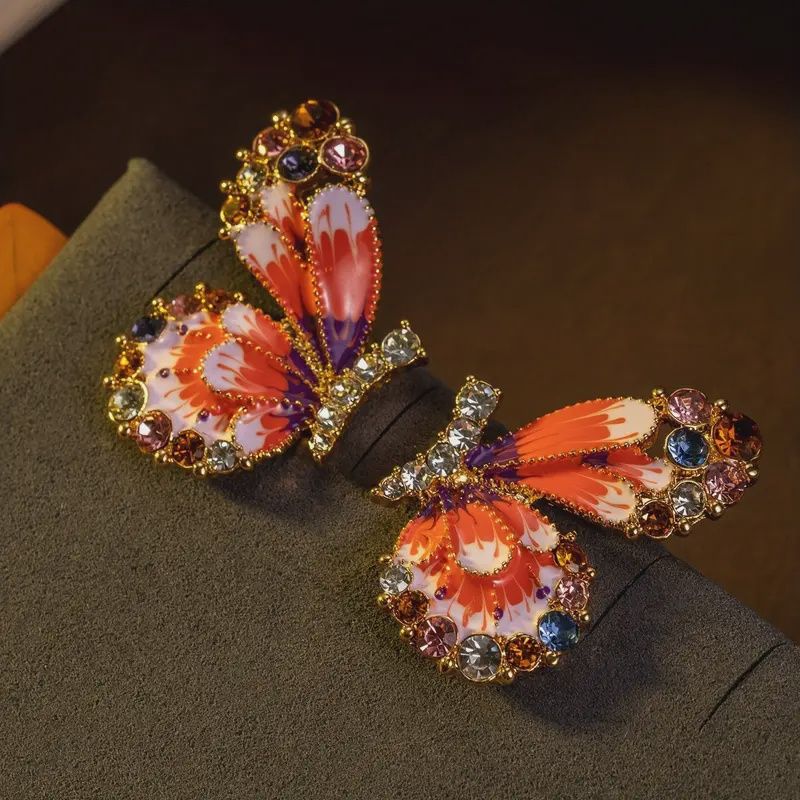 Pair of Vintage Inlaid Butterfly Colorful Earrings