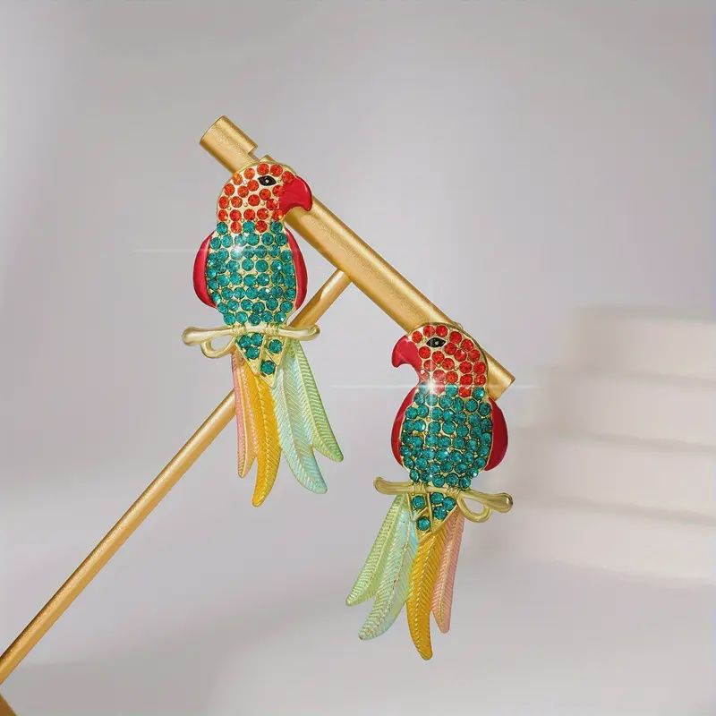 Vintage Style Parrot Stud Earrings w/t Rhinestone