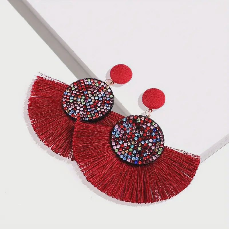 Bohemian Vintage Fringe Tassel Earrings, Colour: Red