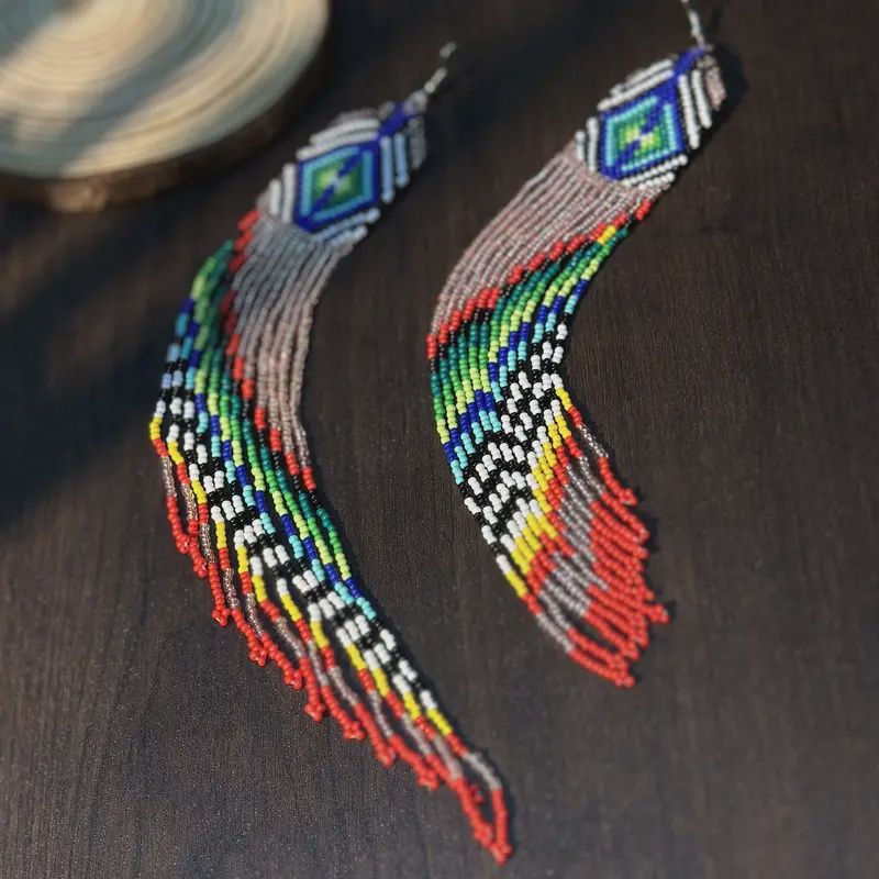Bohemian Style Ethnic Long Fringe Dangle Beaded Tassel Earrings
