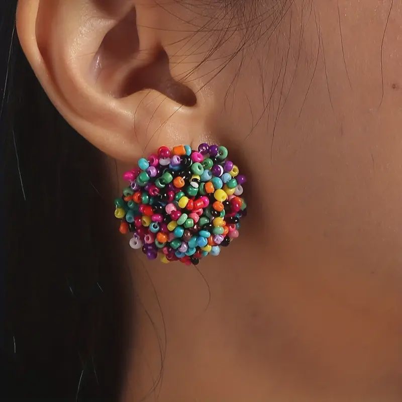 Sparkling Ball Beaded Boho Stud Earrings