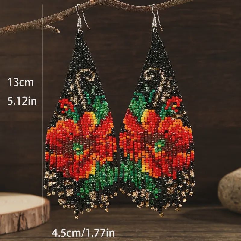 Vintage Bohemian Floral Tassel Earrings