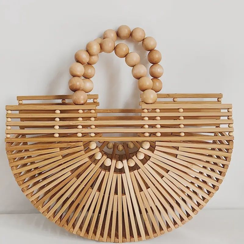 Handwoven Bohemian Style Semi Circular Straw Tote Bag