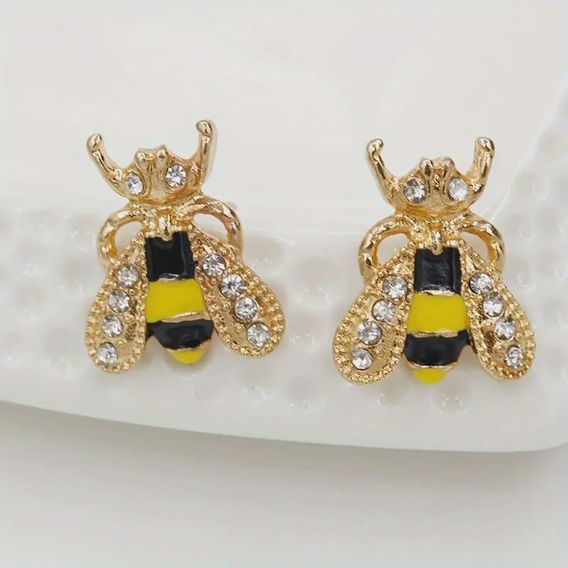 Cubic Synthetic Zirconia Bee Stud Earrings