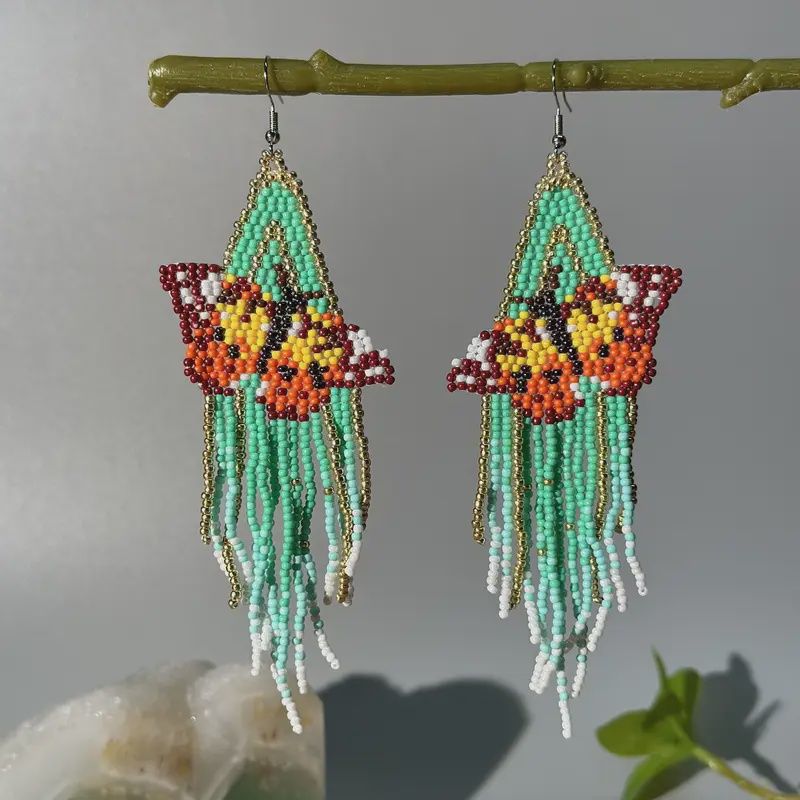Handcrafted Bohemian 3D Butterfly Beaded Tassel Earrings