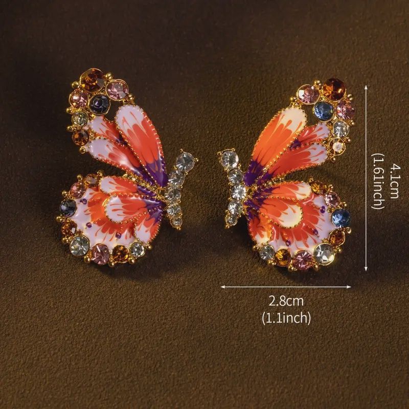 Pair of Vintage Inlaid Butterfly Colorful Earrings