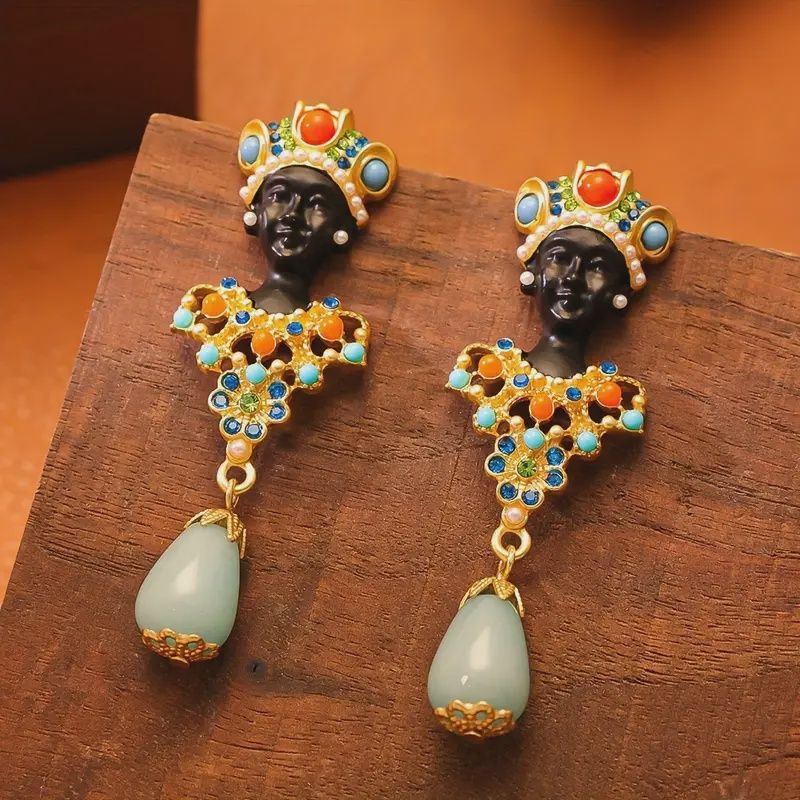 Vintage Black Moorish Tribal Chief Exotic Copper Alloy Earrings