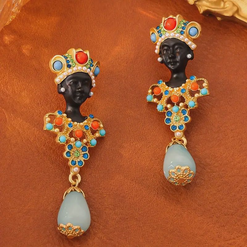 Vintage Black Moorish Tribal Chief Exotic Copper Alloy Earrings