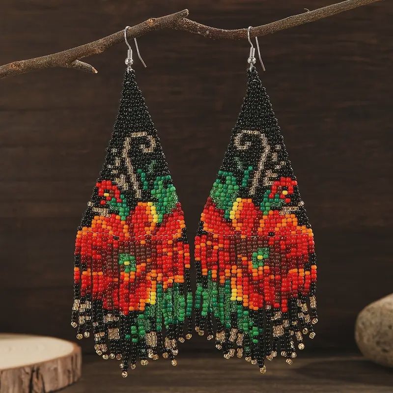Vintage Bohemian Floral Tassel Earrings