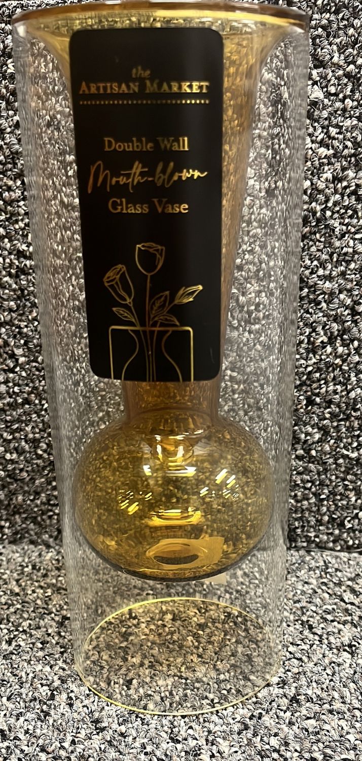 The Artisan Market Double Wall Mouth-Blown Glass Vase