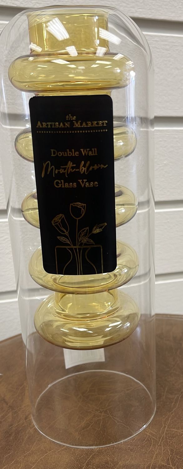 Double Wall Mouth-Blown Glass Vase