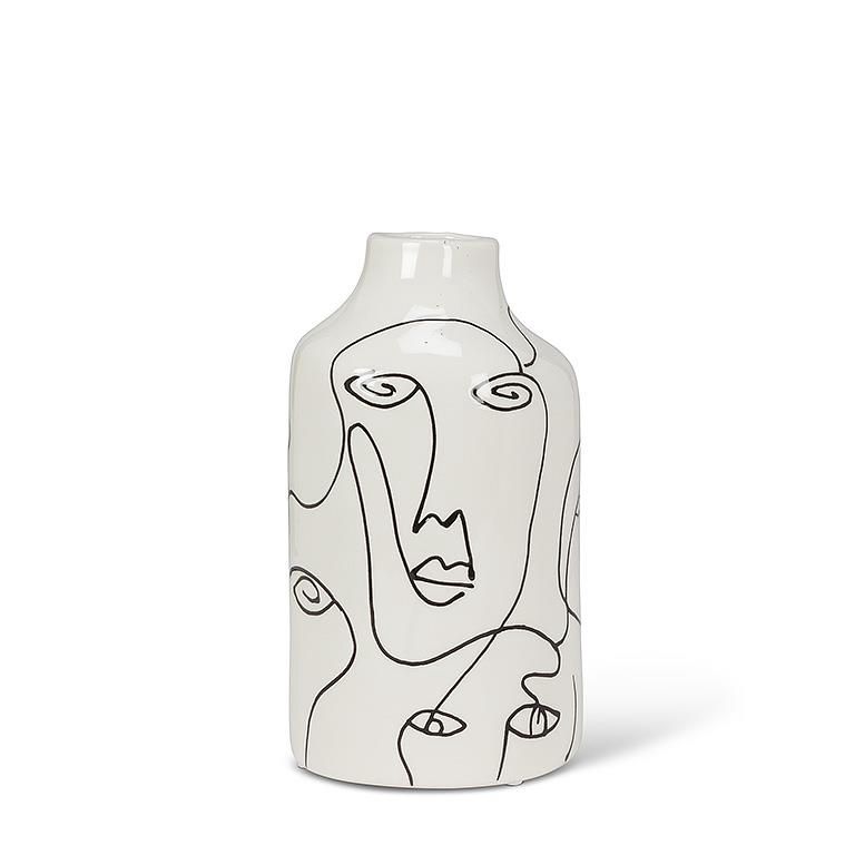 Vase - White - Faces - Small 8 inch