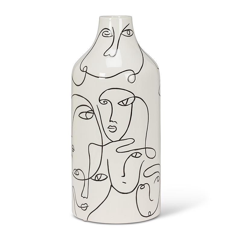 Vase - White - Faces - Large 11 inch