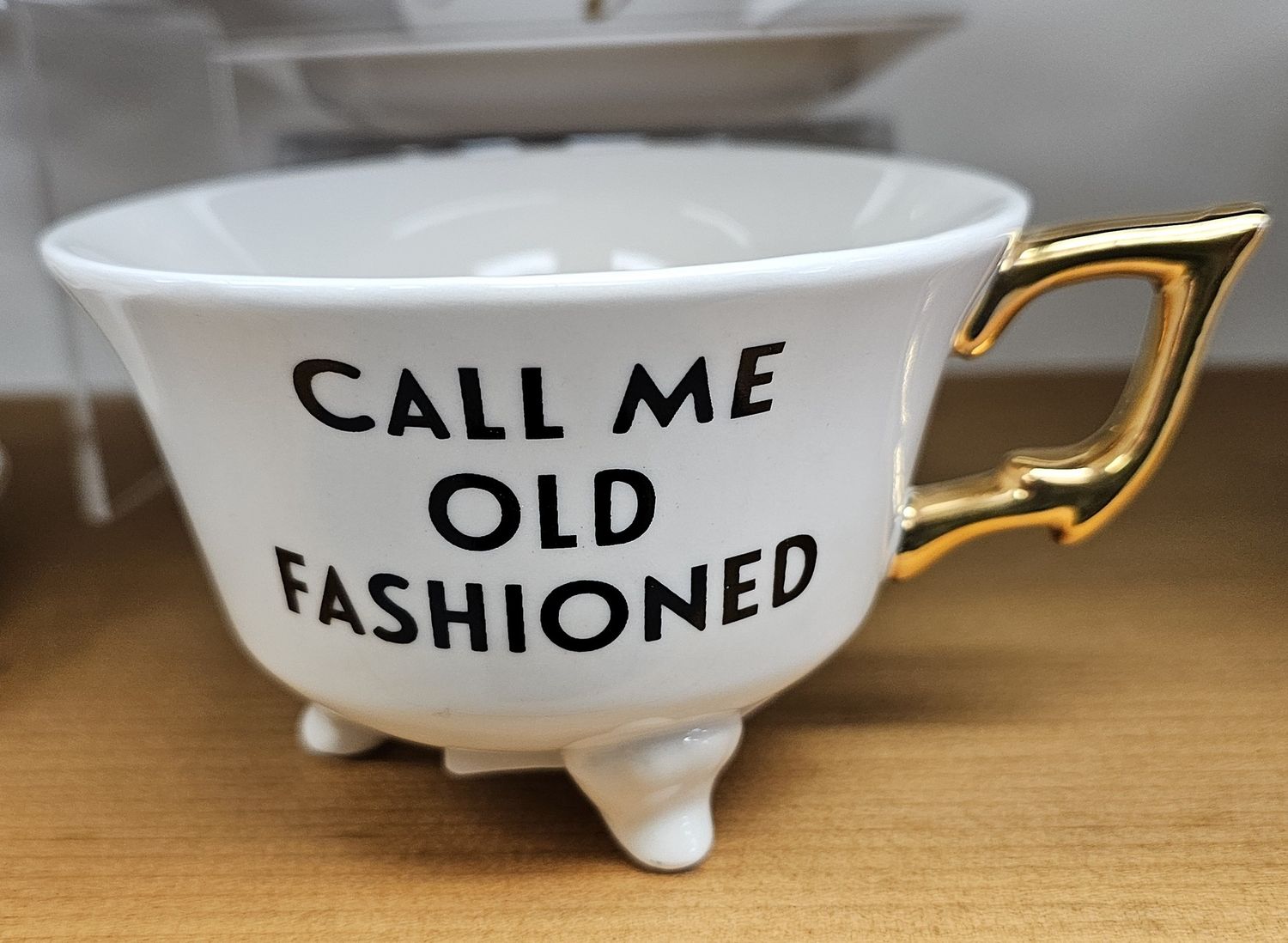 Stoneware footed Teacup White Gold Handle